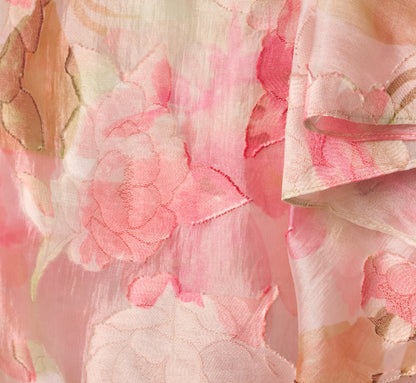 Floral Organza Cascade High Low Midi Dress - Sage Multi | Adrianna Papell