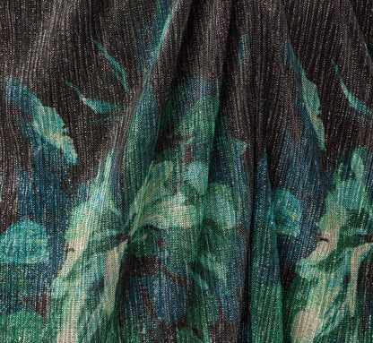 Plus Size Long Sleeve Metallic Floral Mesh Ruched Ankle Dress - Black Emerald | Adrianna Papell