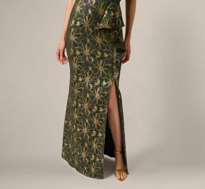 Off Shoulder Jacquard Gown - Olive Gold | Adrianna Papell