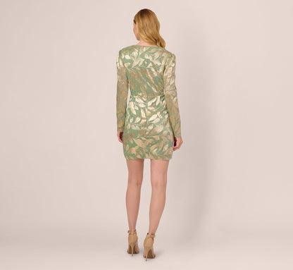 Long Sleeve Foil Short Wrap Dress - Sage Gold | Adrianna Papell