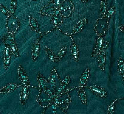 Square Neck Ivy Floral Sequin Beaded Gown - Gem Green | Adrianna Papell