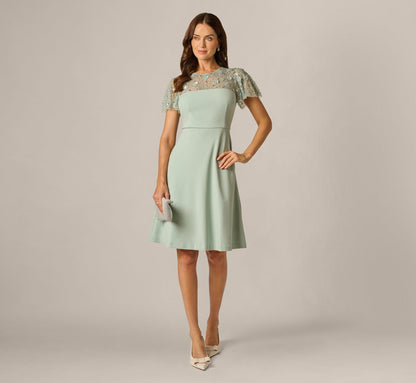 Flutter Sleeve Beaded Illusion Short Dress - Icy Sage | Adrianna Papell
