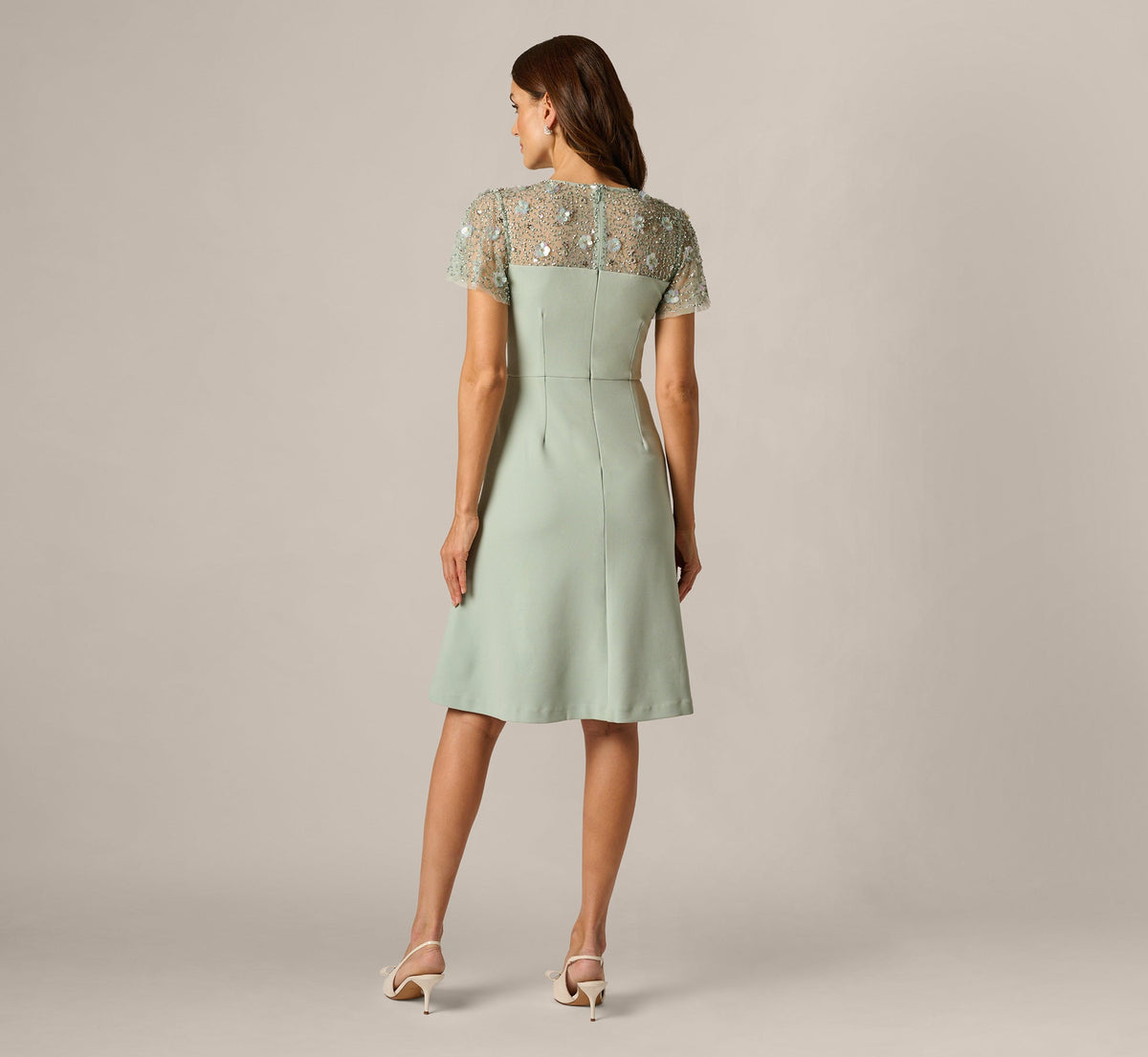 Flutter Sleeve Beaded Illusion Short Dress - Icy Sage | Adrianna Papell