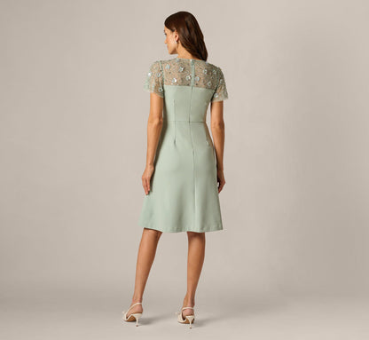 Flutter Sleeve Beaded Illusion Short Dress - Icy Sage | Adrianna Papell