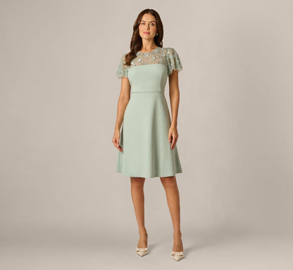 Flutter Sleeve Beaded Illusion Short Dress - Icy Sage | Adrianna Papell