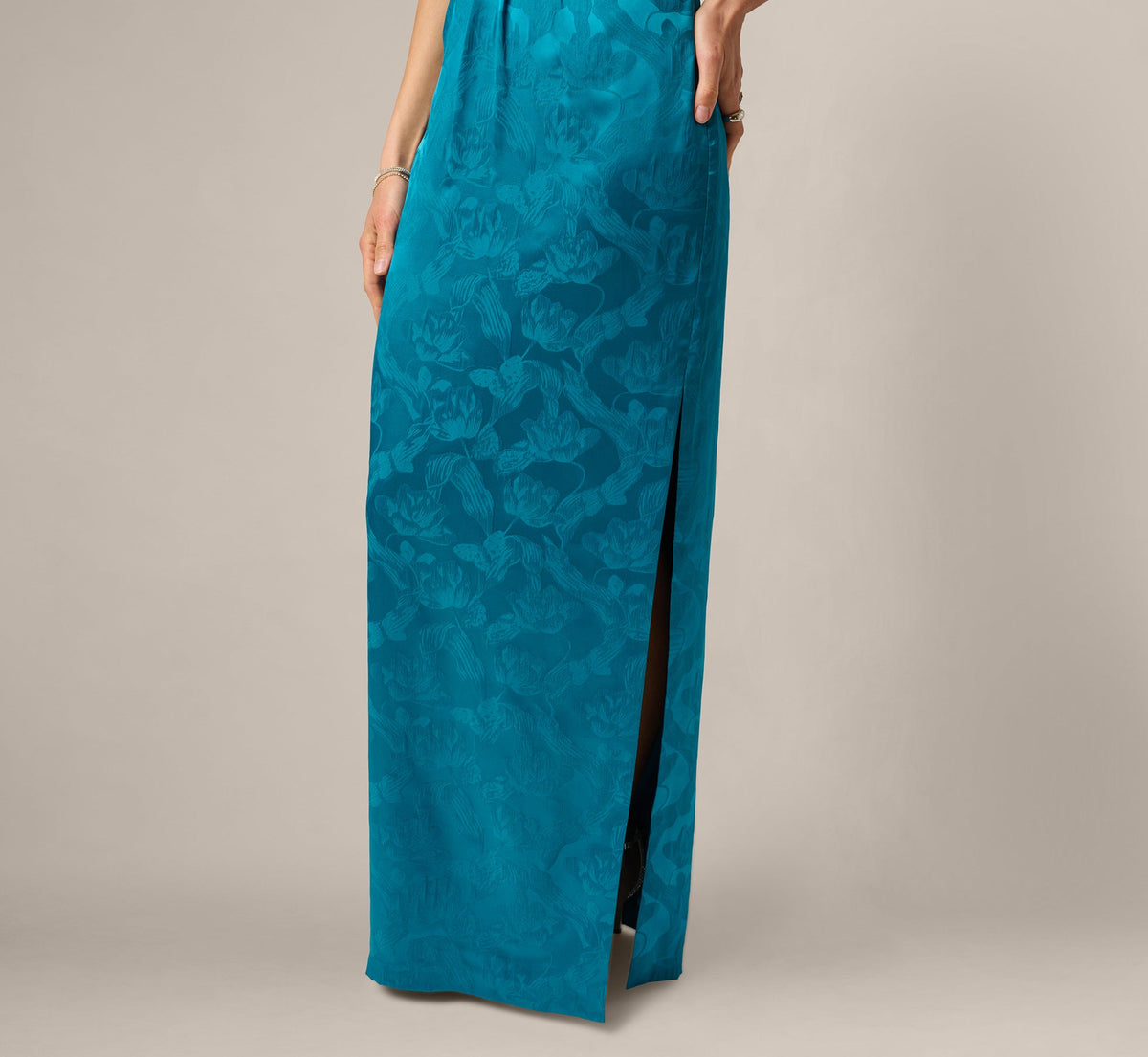 Strapless Floral Jacquard Plunge Gown - Peacock | Adrianna Papell