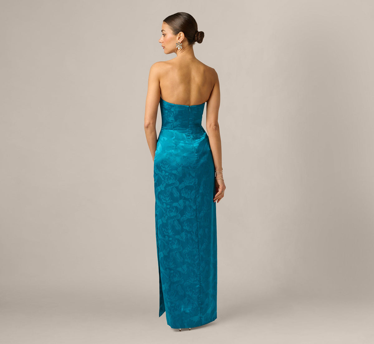 Strapless Floral Jacquard Plunge Gown - Peacock | Adrianna Papell