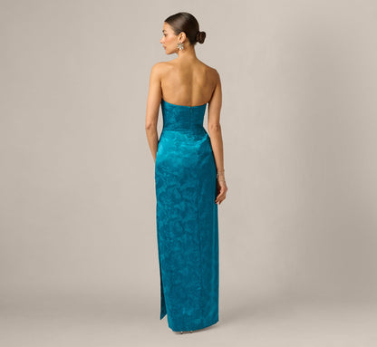 Strapless Floral Jacquard Plunge Gown - Peacock | Adrianna Papell