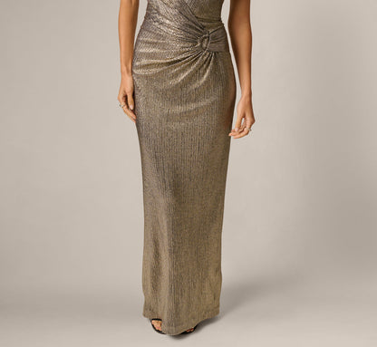 Textured Metallic Knit Plunge Neck Gown - Gold | Adrianna Papell