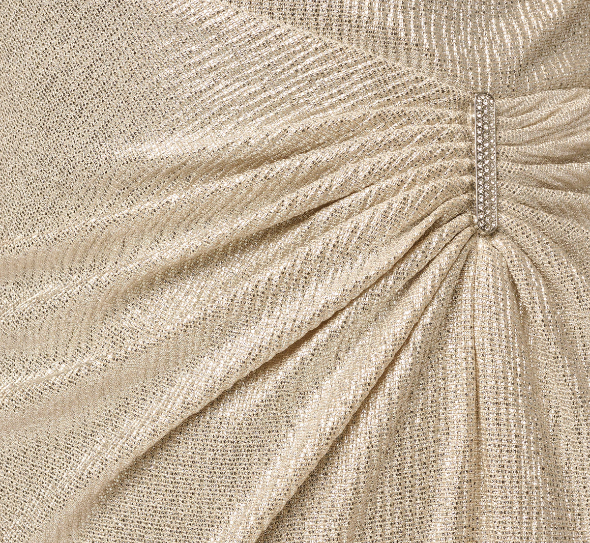 Metallic Brooch Draped Stretch Column Gown - Light Gold | Adrianna Papell