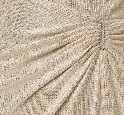 Metallic Brooch Draped Stretch Column Gown - Light Gold | Adrianna Papell