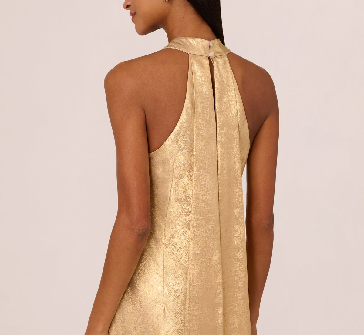 Foiled Mermaid Gown With Halter Neckline - Light Gold | Adrianna Papell