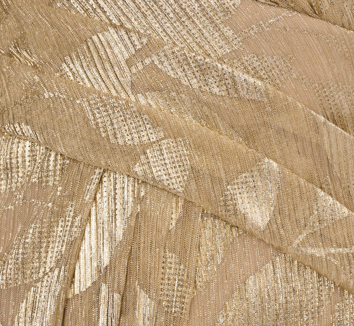 Foil Leaf Short Sleeve Gown With Draped Details - Champagne Gold | Adrianna Papell