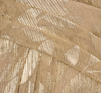 Foil Leaf Short Sleeve Gown With Draped Details - Champagne Gold | Adrianna Papell