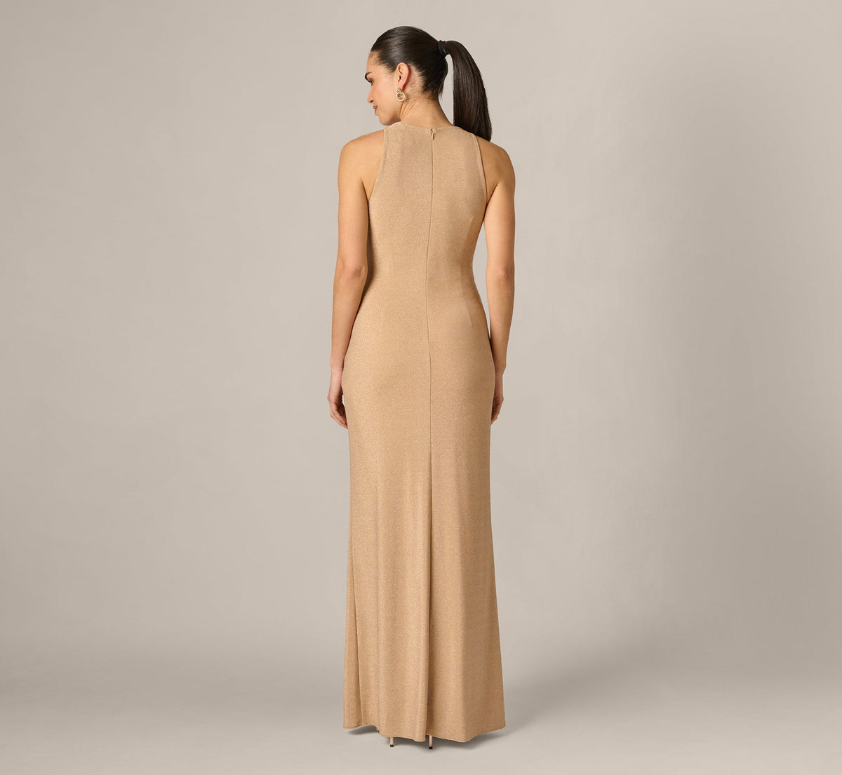 Metallic Stretch Knit Draped Gown - Light Gold | Adrianna Papell