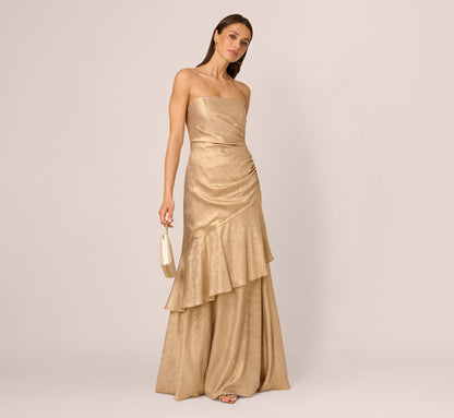 Strapless Foil Flounce Gown - Light Gold | Adrianna Papell
