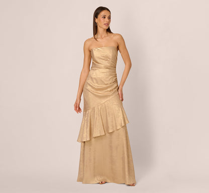 Strapless Foil Flounce Gown - Light Gold | Adrianna Papell