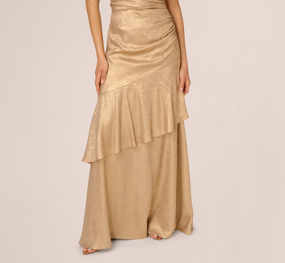 Strapless Foil Flounce Gown - Light Gold | Adrianna Papell