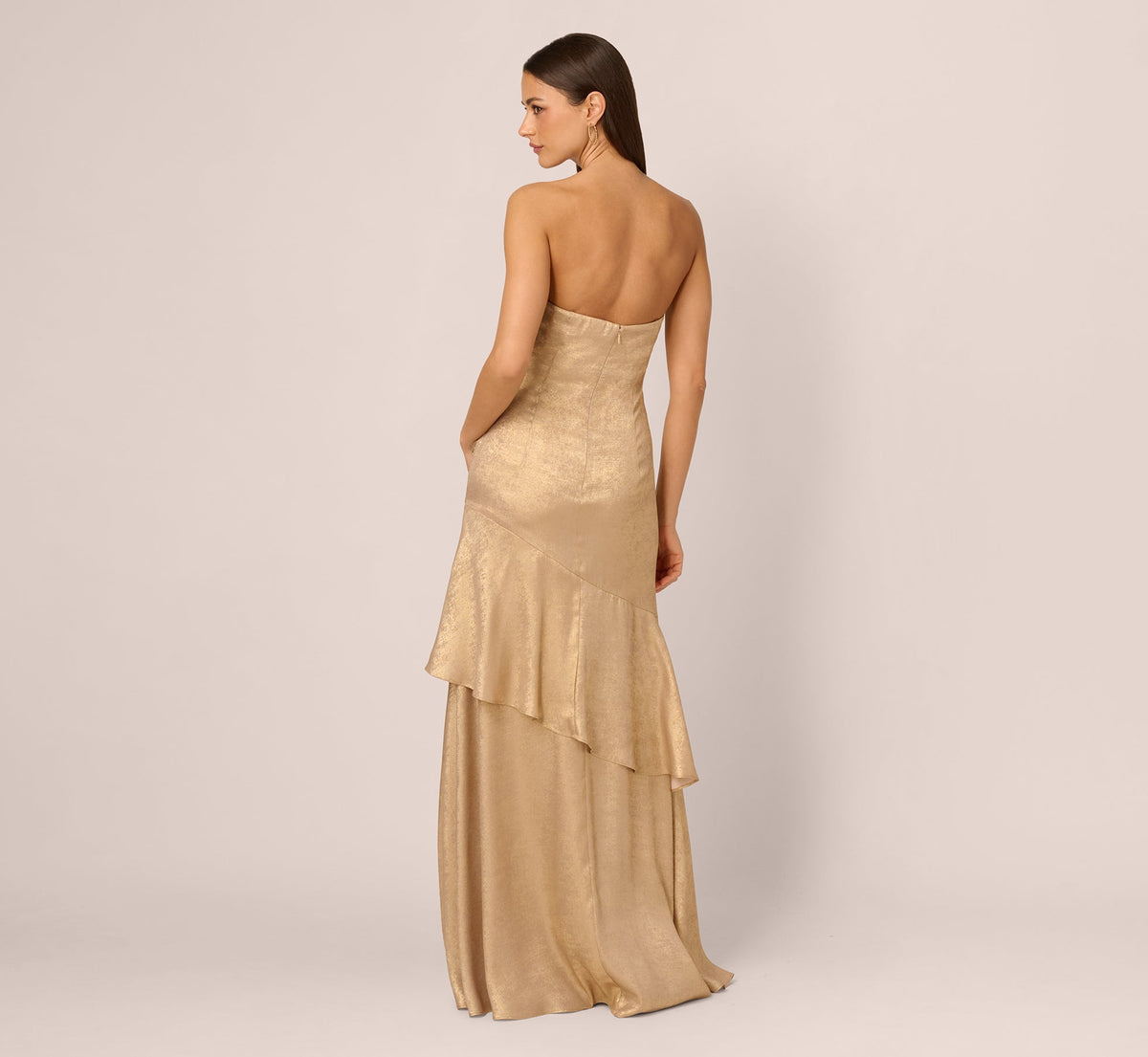 Strapless Foil Flounce Gown - Light Gold | Adrianna Papell