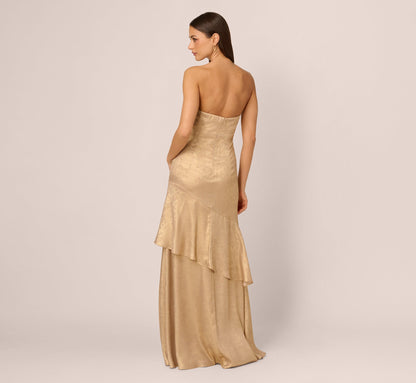 Strapless Foil Flounce Gown - Light Gold | Adrianna Papell