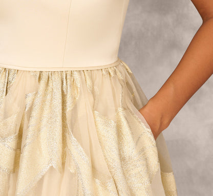 Metallic Jacquard Sleeveless Ball Gown With Crinoline Details - Light Gold | Adrianna Papell