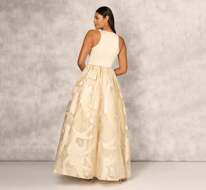 Metallic Jacquard Sleeveless Ball Gown With Crinoline Details - Light Gold | Adrianna Papell