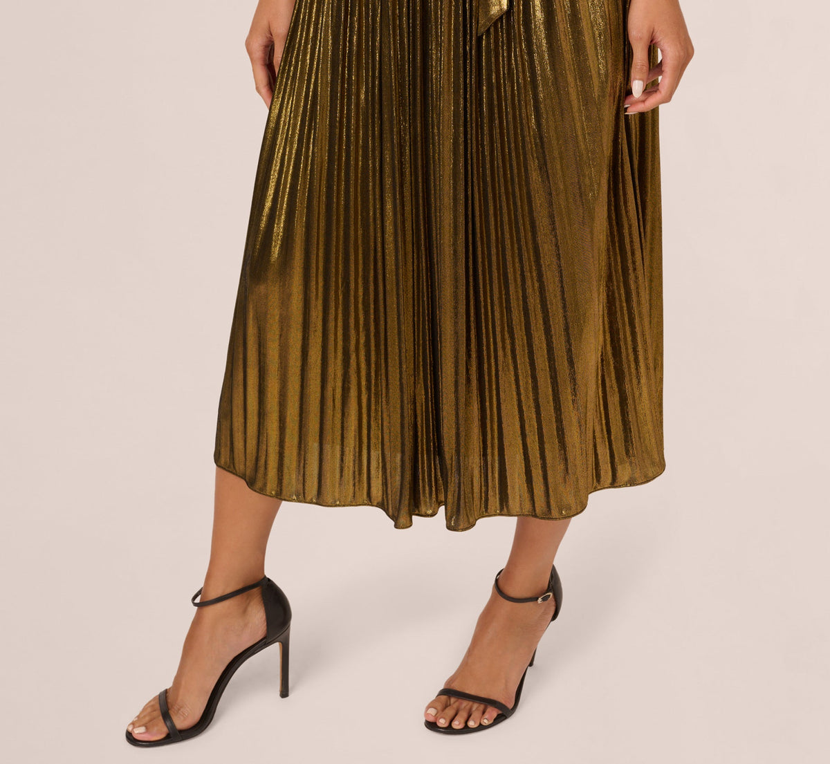 Halter Pleated Metallic Dress - Gold | Adrianna Papell