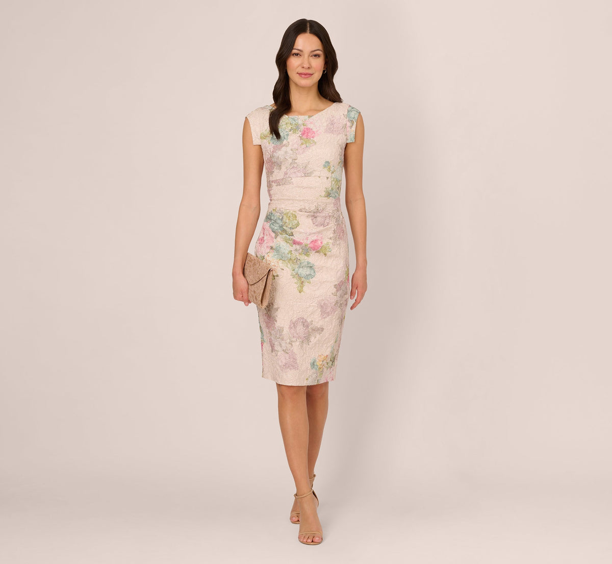 Metallic Floral Matelasse Midi-Length Sheath Cocktail Dress - Marble Multi | Adrianna Papell