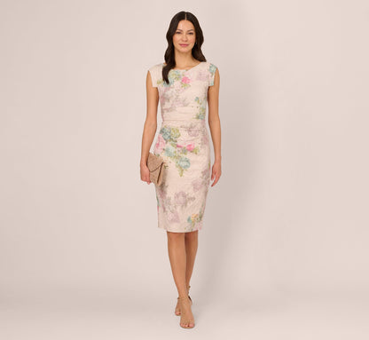 Metallic Floral Matelasse Midi-Length Sheath Cocktail Dress - Marble Multi | Adrianna Papell