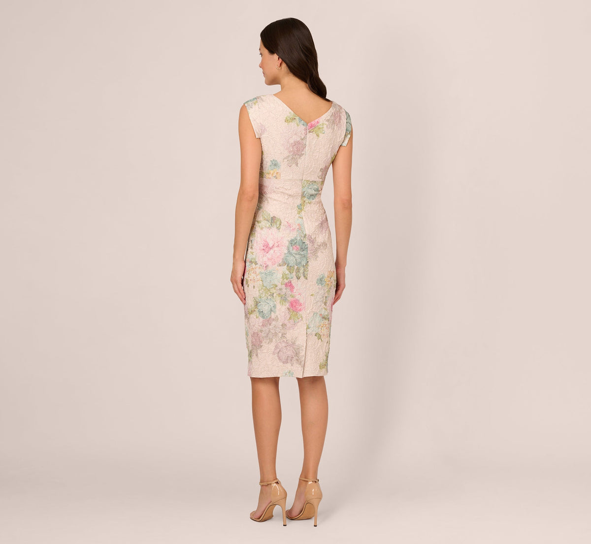 Metallic Floral Matelasse Midi-Length Sheath Cocktail Dress - Marble Multi | Adrianna Papell