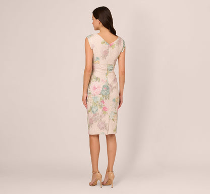 Metallic Floral Matelasse Midi-Length Sheath Cocktail Dress - Marble Multi | Adrianna Papell
