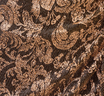 Sleeveless Asymmetrical Damask Metallic Gown - Chocolate | Adrianna Papell