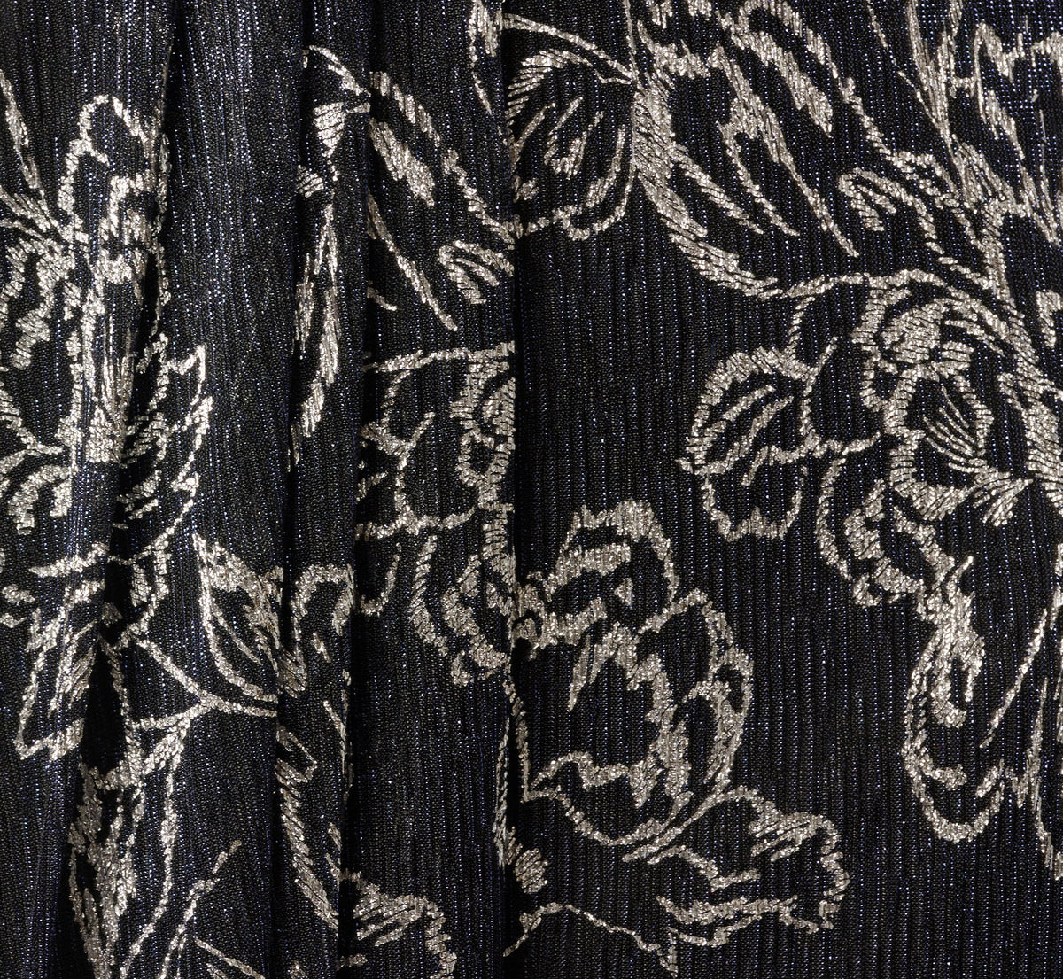 Metallic Crinkle Floral Midi Halter Dress - Black Gunmetal | Adrianna Papell