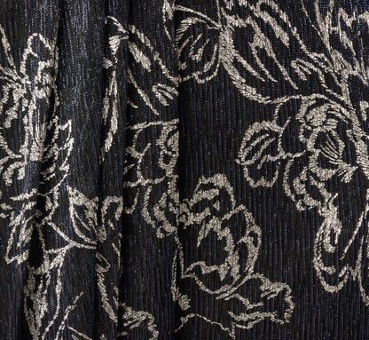 Metallic Crinkle Floral Midi Halter Dress - Black Gunmetal | Adrianna Papell