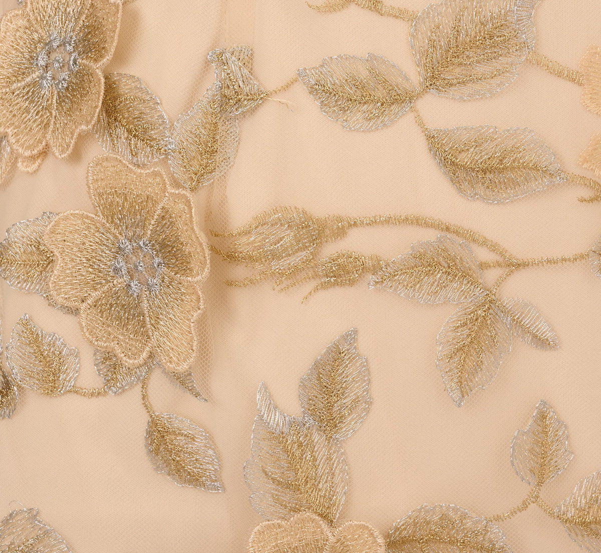Cap Sleeve Floral Embroidered Illusion Godet Gown - Champagne | Adrianna Papell