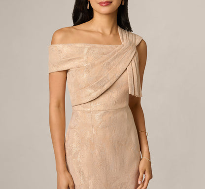 Origami Bow Shoulder Jacquard Column Gown - Champagne Multi | Adrianna Papell