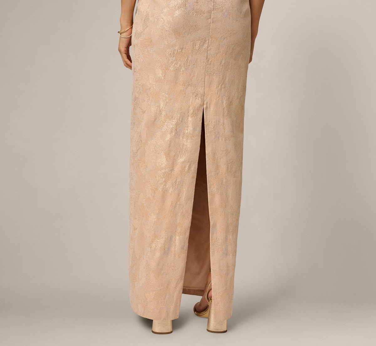 Origami Bow Shoulder Jacquard Column Gown - Champagne Multi | Adrianna Papell