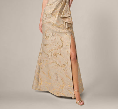 Strapless Metallic Jacquard Draped Gown - Mink | Adrianna Papell