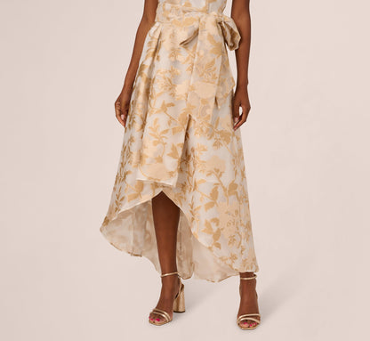 One Shoulder Organza Jacquard High Low Gown - Champagne Ivory | Adrianna Papell