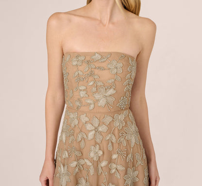 Strapless Floral Beaded Embroidery Gown - Taupe Pink | Adrianna Papell