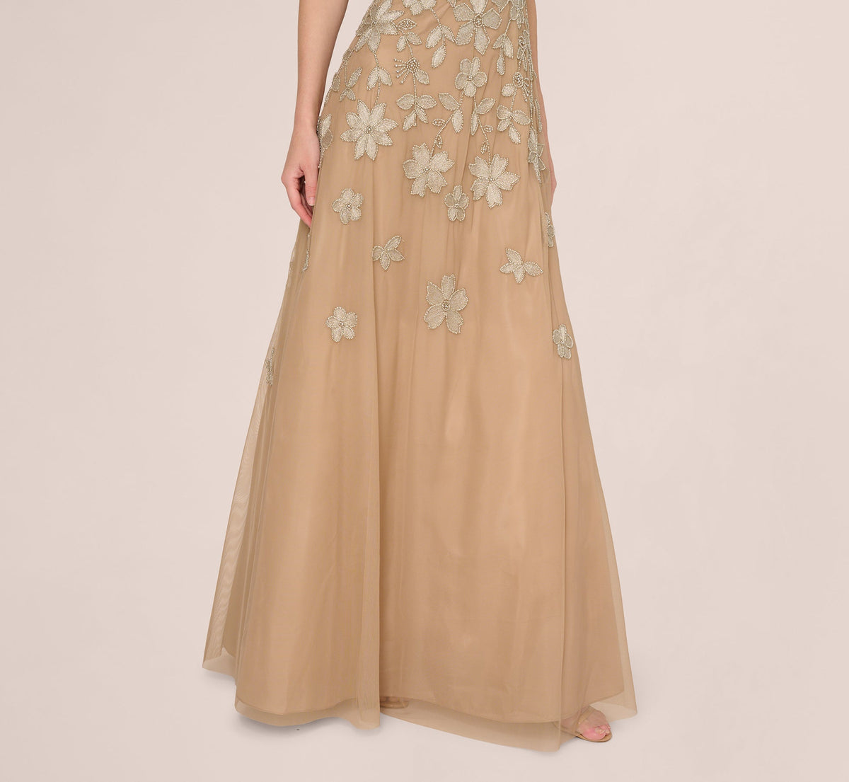 Strapless Floral Beaded Embroidery Gown - Taupe Pink | Adrianna Papell