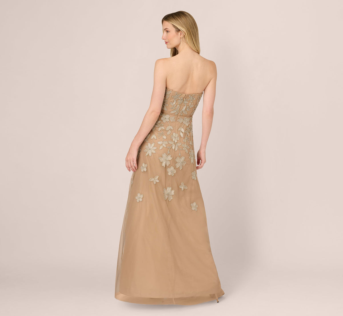 Strapless Floral Beaded Embroidery Gown - Taupe Pink | Adrianna Papell