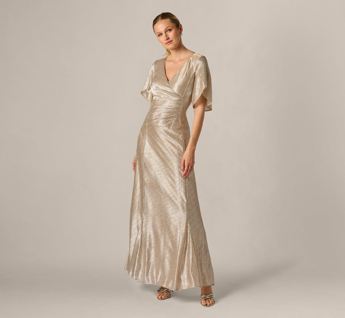Metallic Flutter Knit Gown - Alabaster | Adrianna Papell