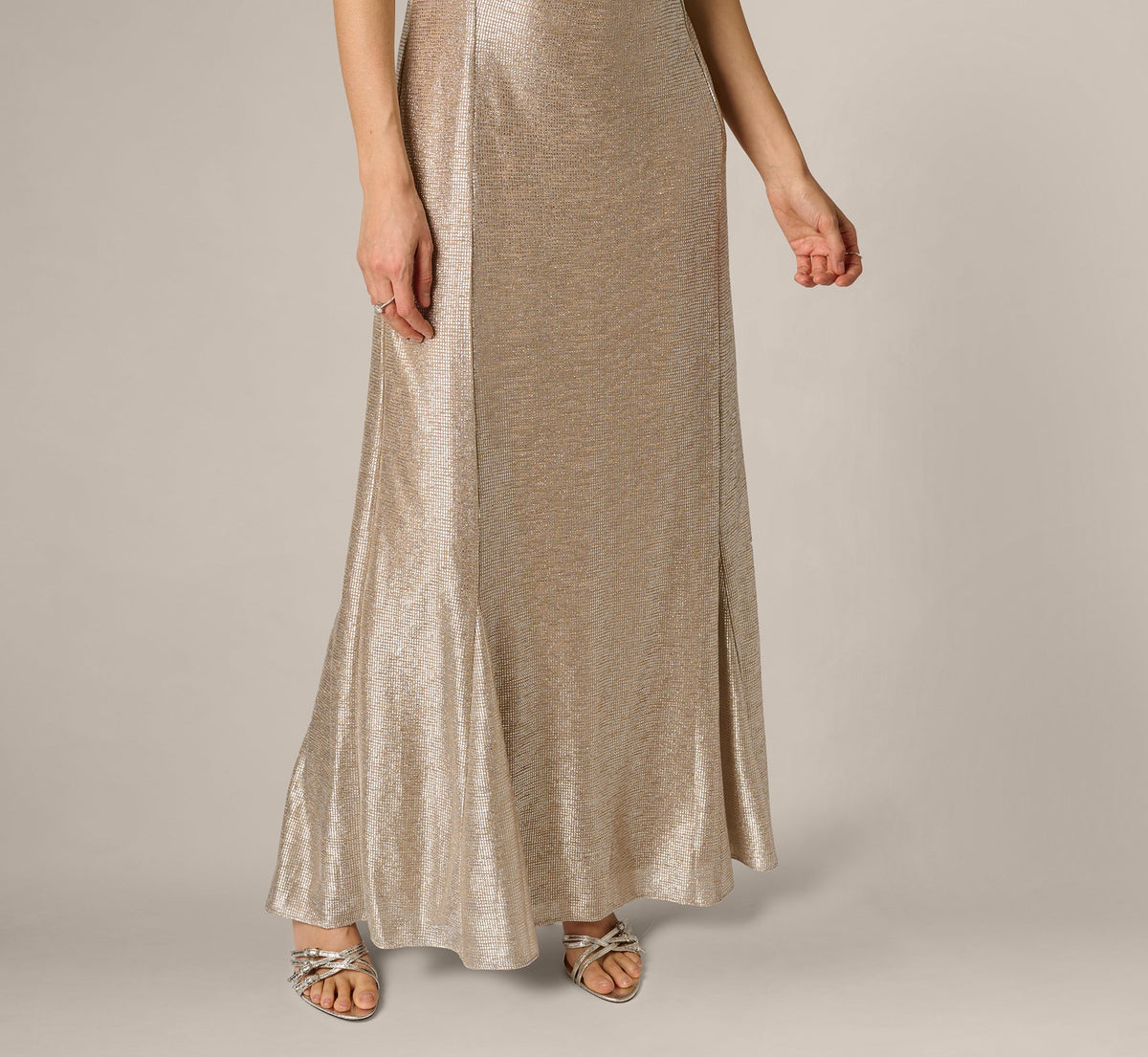 Metallic Flutter Knit Gown - Alabaster | Adrianna Papell