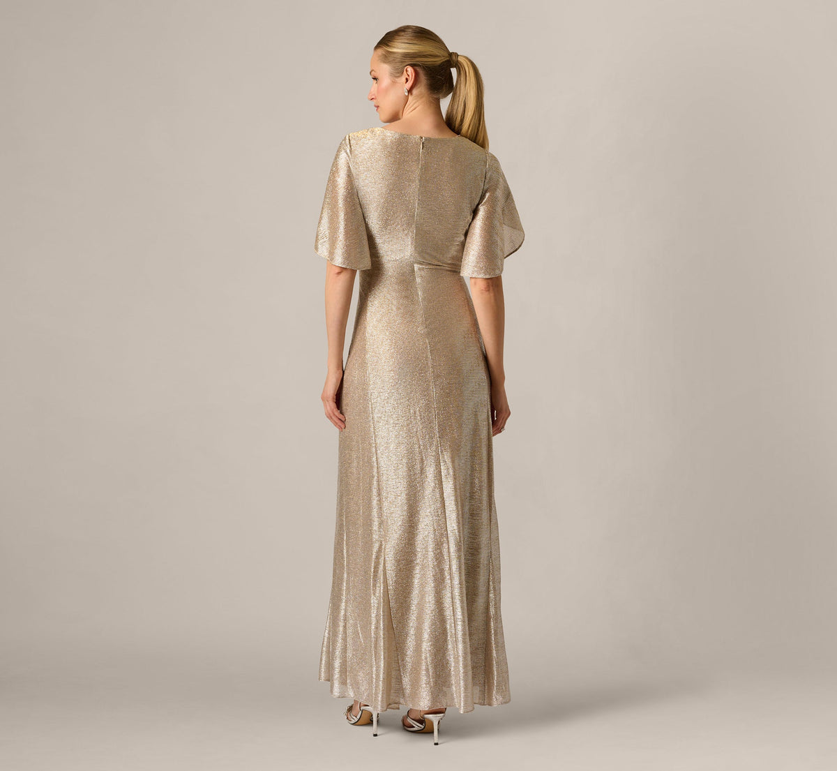 Metallic Flutter Knit Gown - Alabaster | Adrianna Papell