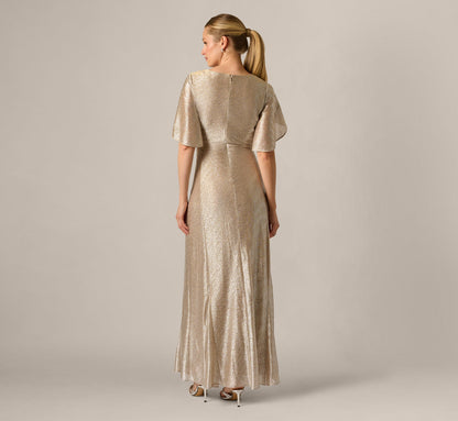 Metallic Flutter Knit Gown - Alabaster | Adrianna Papell
