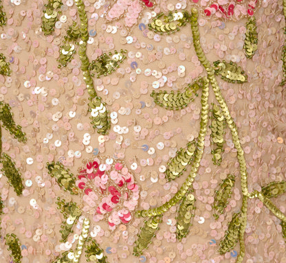 Floral Beaded Mermaid Gown With Flutter Cap Sleeves - Light Champagne | Adrianna Papell