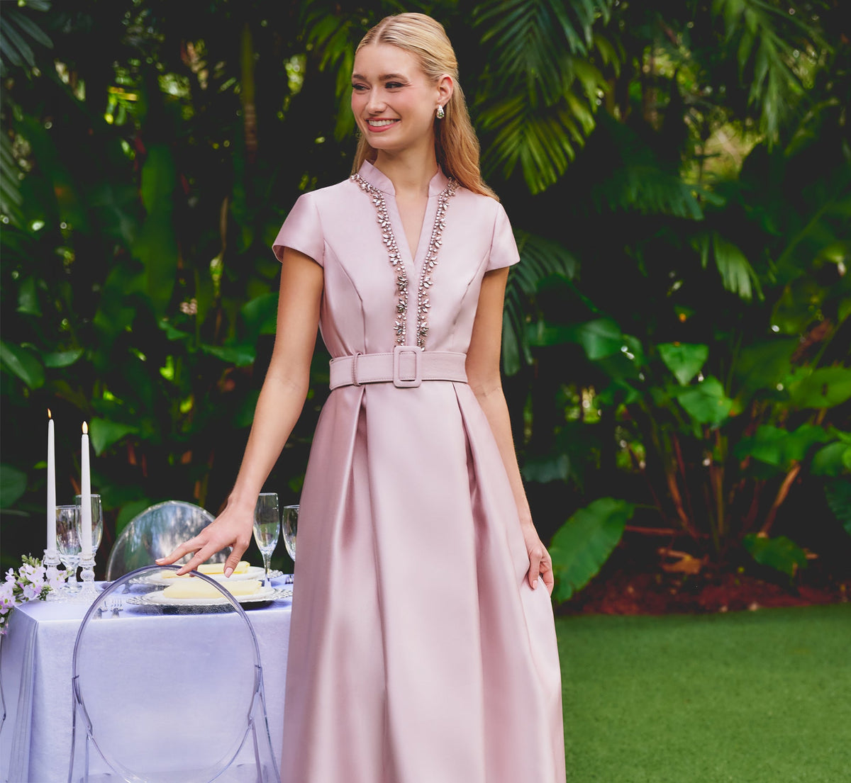 Cap Sleeve Beaded Collar Ballgown - Bellini | Adrianna Papell