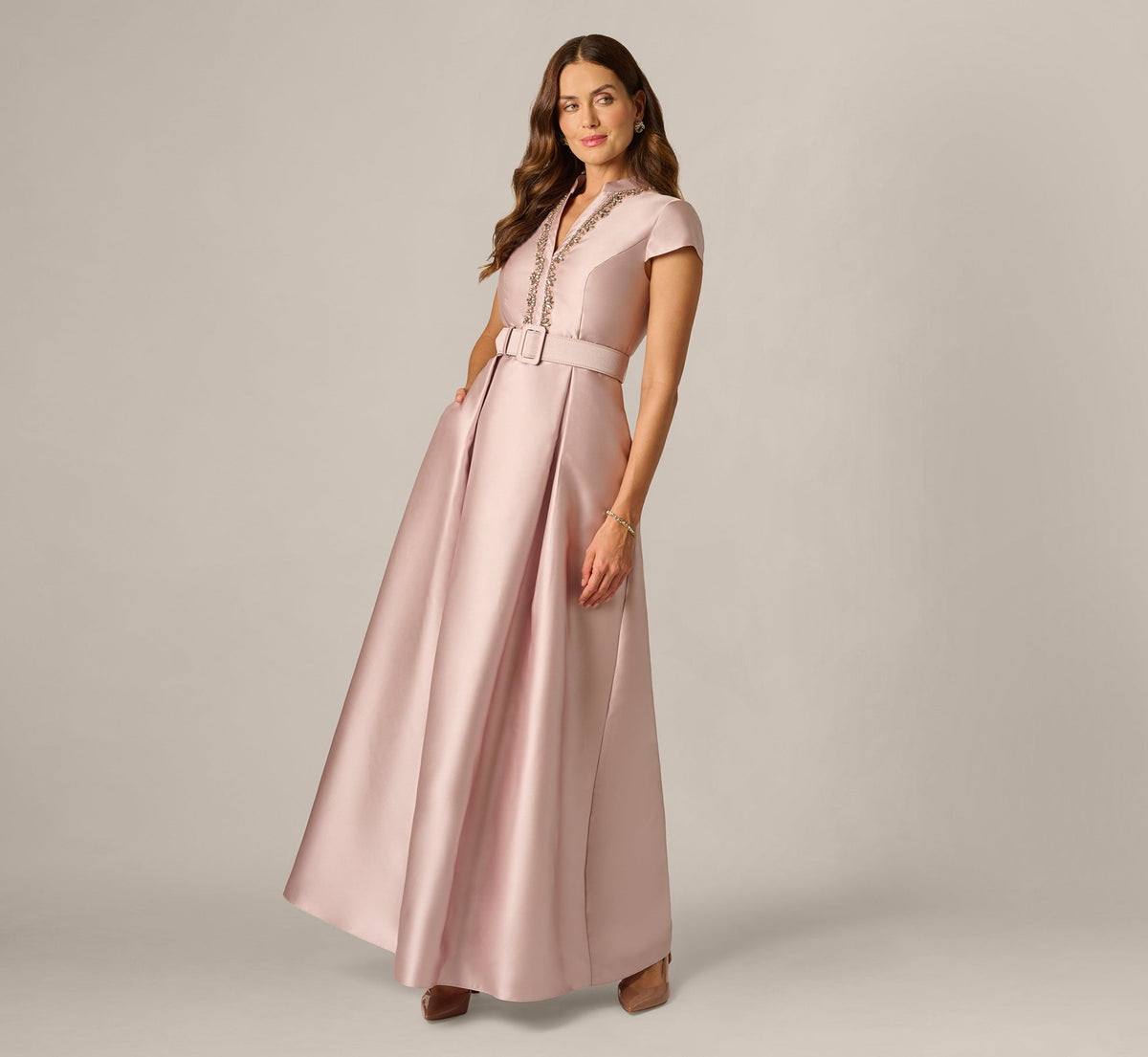 Cap Sleeve Beaded Collar Ballgown - Bellini | Adrianna Papell