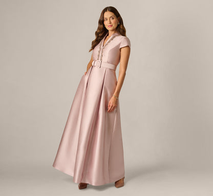 Cap Sleeve Beaded Collar Ballgown - Bellini | Adrianna Papell
